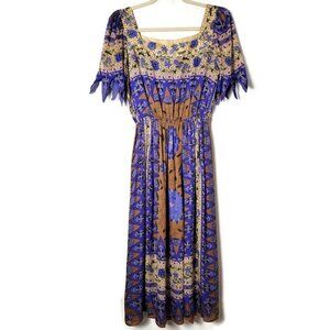 Vintage UMI Collections by Anne Crimmins Silk Gypsy Floral Boho Maxi Dress 8